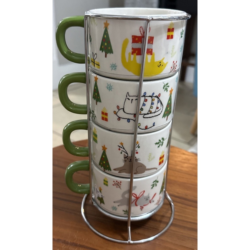 Potter's Studio 4 Stackable Holiday Cat Tower Coffee Mug Wire Rack NEW